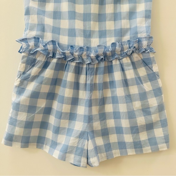 Janie and Jack Girls 7 Blue Gingham Ruffle Romper - Picture 5 of 5